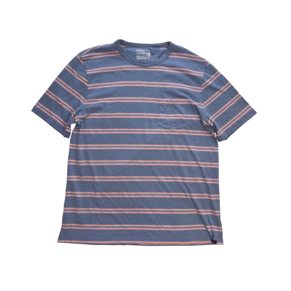 FAHERTY Sunwashed Pocket Tee Mens XL Blue Pink Striped Shirt MKS2112